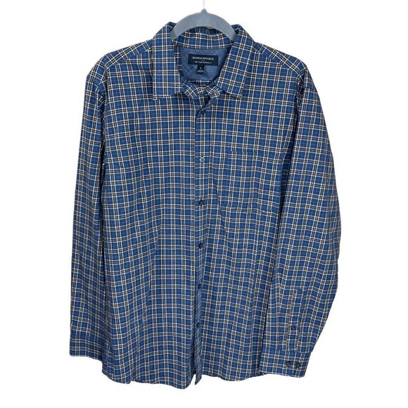Banana Republic Men's Button Front Shirt Blue Plaid Long Sleeve Size L Large - Picture 1 of 5